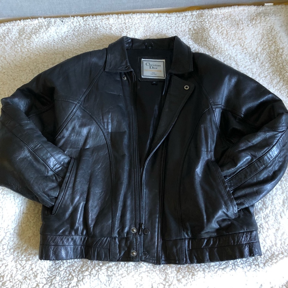 Vintage Christian Dior Black Leather Bomber